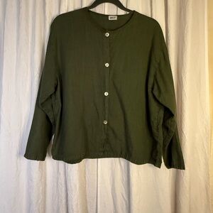 Heaven Olive Green Button-Up 100% Linen Shirt